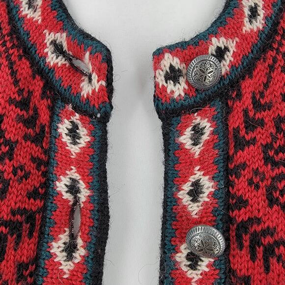 LL Bean Cardigan Womens Medium Merino Wool Red Black Snowflake Sweater Vintage - Picture 9 of 12